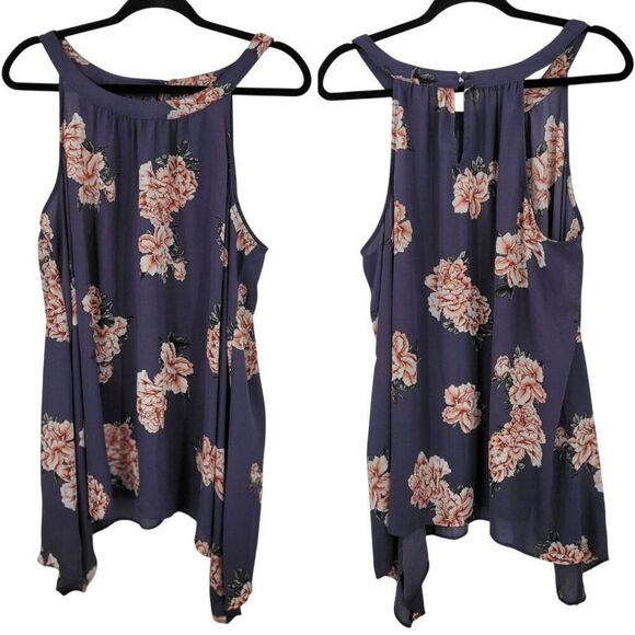 Torrid Womens High-Low Halter Tunic Top Plus Size 1X Purple Floral Sleeveless - Picture 1 of 10